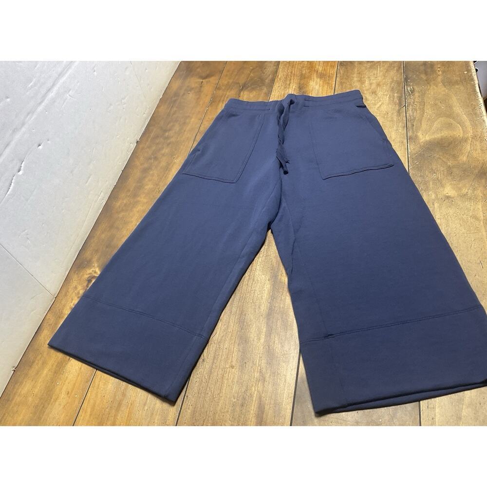Quince Super Soft Fleece Wide Leg Cropped Pants Navy Blue Size Small